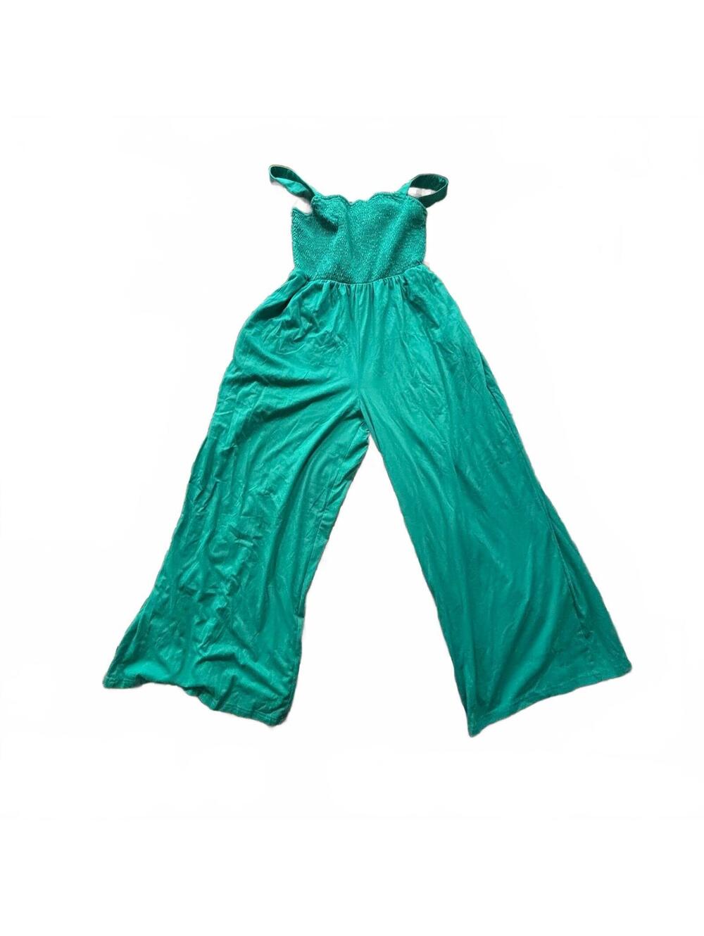 Cupshe Teal Smocked Overall Jumper